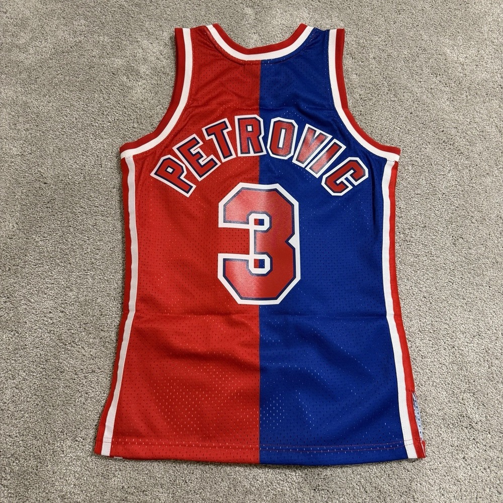 Mitchell & Ness Drazen Petrovic New Jersey Nets Jersey Mens Sz S Red/Blue Split - Picture 2 of 8